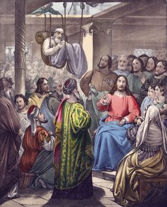 Den lammelsessyge bragt til Kristus af hans venner (farve litho) af Siegfried Detler Bendixen
