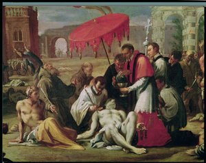 St. Charles Borromeo (1538-84) Fordeling af nadveren til plageofre i 1576 (detalje af 78610)