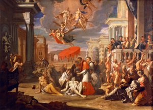 Sankt Karl Borromero giver nadver til pestofre i 1576, af Sigismund Caula (1637-1713), olie på lærred, 97x147 cm