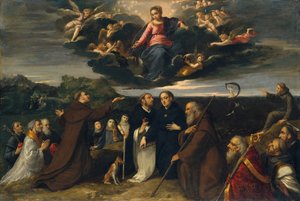 Jomfruen tilbedt af hellige, ca. 1609.