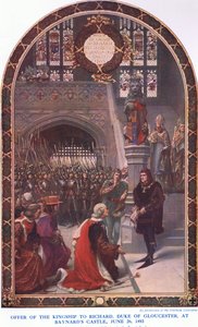 Tilbud om kongedømmet til Richard Duke of Gloucester på Baynards Castle, 26. juni 1483, fra Cassells History of the British People udgivet af Waverley Book Company Limited, ca. 1940
