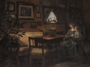 Afteninteriør. Moder og barn af Sigurd Wandel