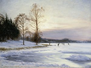 Skatere på en frossen dam af Sigvard Hansen