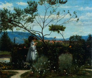 Blandt blomsterne i haven, af Silvestro Lega (1826-1895).