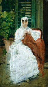 Damesyning, af Silvestro Lega (1826-1895), Olie på panel, 27,5x15,5 cm af Silvestro Lega