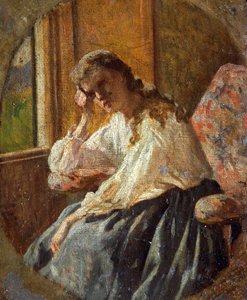 Studie af kvindeskikkelse af Silvestro Lega (1826-1895), Detalje af triptykon