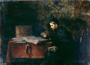 Videnskabsmand i sit studie (olie om bord) af Simeon Buchbinder