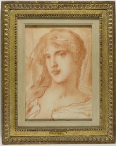 Head, ca. 1880 (rødkridt på lyst vævet papir) af Simeon Solomon