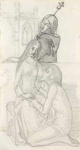 Romeo og Julie, med Friar Lawrence (blyant, pen og blæk på papir) af Simeon Solomon