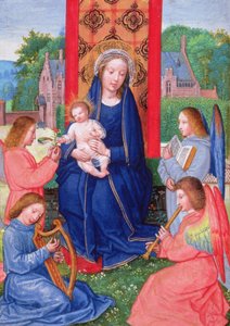 F.eks. 2125 f.157v Madonna og barn med engle, der spiller på instrumenter, fra Joanna af Ghistelles timer, ca. 1516 (vellum) af Simon (attr. to) Bening