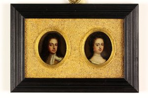Kong William III og Queen Mary II (akvarel på vellum) (se også 3076025 & 3076026) af Simon (attr.to) Du Bois