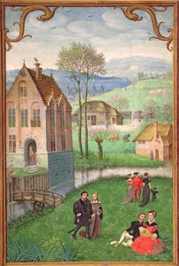 Tilføj 18855 April: kurtiserende par, fra en tidebog, ca.1540