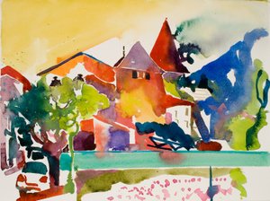 Bil, grøn stribe, 2017 (akvarel på papir) af Simon Fletcher
