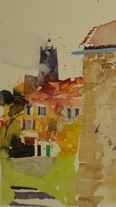 Clocher, Languedoc, 2002 (akvarel) af Simon Fletcher