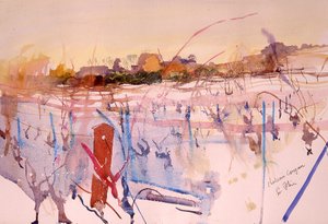 Coujan Hiver (akvarel på papir) af Simon Fletcher