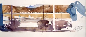 Dock Wall Amanohashidate, 2000 (akvarel) af Simon Fletcher