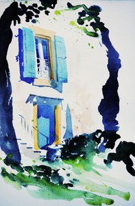 à Fos, 2015 (akvarel) af Simon Fletcher