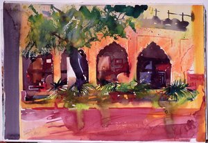 Haveli Inn Pal Jodphur, 2007 (akvarel på papir) af Simon Fletcher