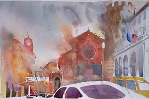 Orvieto Piazza, Italien 2002 (akvarel) af Simon Fletcher