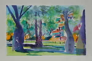 Painters at the Mamounia, 2010 (akvarel på papir) af Simon Fletcher