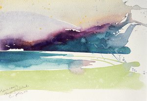 Regnen kommer Amanohashidate, 2000 (akvarel) af Simon Fletcher