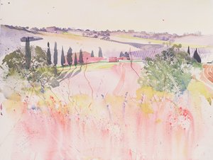 Toscana syd for Montalcino, 2002 (akvarel) af Simon Fletcher