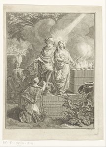 Allegorisk titelblad med patriark Abraham og sandhed Titelside for: Arnold Hoogvliet, patriarken Abraham, i XII Boeken, s.a.