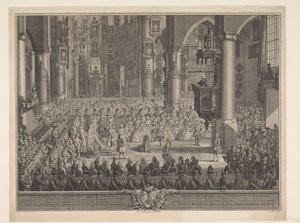 Ægteskab mellem Karel Christian van Nassau-Weilburg og prinsesse Carolina, 1760 Skildringen af ​​(...) prins van Nassau Weilburgs højtidelige bryllupsceremoni med (...) Carolina van Oranje & Nassau fandt sted onsdag den 5. marts 1760 i Groote Kerk in 
