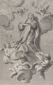 Den hellige Katarina af Sienas ekstase, knælende på en sky båret af engle, en af ..., 1729-40.