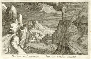 Flodlandskab ved måneskin Forskellige landskaber (serietitel) Topographia variarum regionum (serietitel) af Simon Frisius (attributed to)