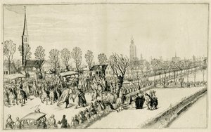 Ankomst af de fem spanske ambassadører til Rijswijk, februar 1608 Scener fra krigen i 1608 og 1609 (serietitel) af Simon Frisius