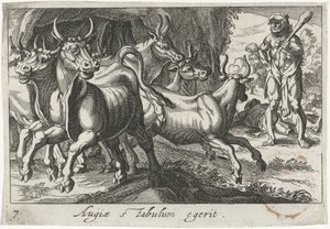 Hercules hoedt de kudde van Geryon (titel på objekt) Herculische temaer (serietitel) af Simon Frisius