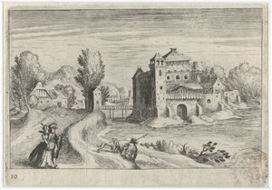 Flodlandskab med et slot Sydeuropæiske landskaber (serietitel) Topographia variarum regionum (serietitel) af Simon Frisius