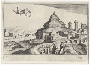 Bybillede med Merkur Sydeuropæiske landskaber (serietitel) Topographia variarum regionum (serietitel) af Simon Frisius