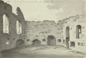 Bamburgh Castle, køkkenruiner, Tilføj. 15542, f.180, ca. 1780 (pen og blækvask på papir) af Simon H. Grimm