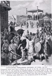 Konstantin udråbt til kejser i York, 306 e.Kr., illustration fra "Hutchinson