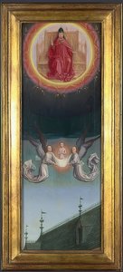 Sankt Bertins sjæl er båret til himlen (altertavle fra Abbey of St. Bertin). Omkring 1459