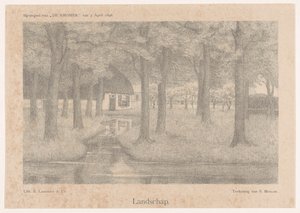 Gård blandt træer Landskab (titel på objekt)