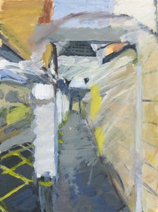 Carpark walkway, 2024 (akryl på papir) af Simon Neville