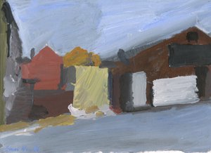 Elstation og gamle bygninger nr. 2, 2023 (akryl på papir) af Simon Neville