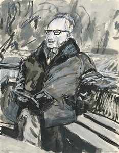 Mand læser en bog, 2019 (blæk og akrylmalingspenne på papir) af Simon Neville