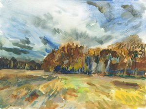 Richmond Park, 2018 (akvarel på papir) af Simon Neville