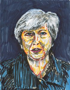 Theresa May, 2019 (blæk og akrylmalingspenne på papir) af Simon Neville