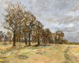 Woodland, Richmond Park no 6, 2022 (olie på lærred) af Simon Neville