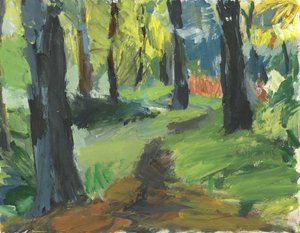 Woodland pathway, 2023 (akryl på papir) af Simon Neville
