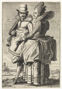 Mand og kvinde klædt efter mode fra ca. 1625 af Simon Poelenburg (attributed to)