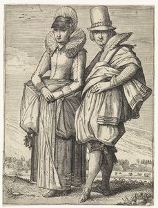 Mand og kvinde klædte sig efter mode omkring 1625 af Simon Poelenburg (attributed to)