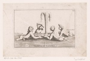 Fonteinsculptuur af tritonen en naïaden Tritons og Nayads. (titel på objekt) Samling af statuer, grupper, springvand, termer, vaser og andre storslåede ornamenter af slottet og parken i Versailles (serietitel)