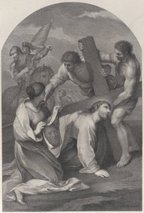 Kristus faldt til jorden under vægten af korset, med to mænd assisterende og ..., ca. 1729. af Simon Vallee