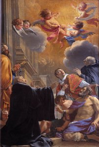 Saint Merry (eller Saint Mederic), Eveque de Paris (7. århundrede) befrier fangerne Maleri af Simon Vouet (1590-1649) 1640 Church Saint Merri (Merry), Paris af Simon Vouet